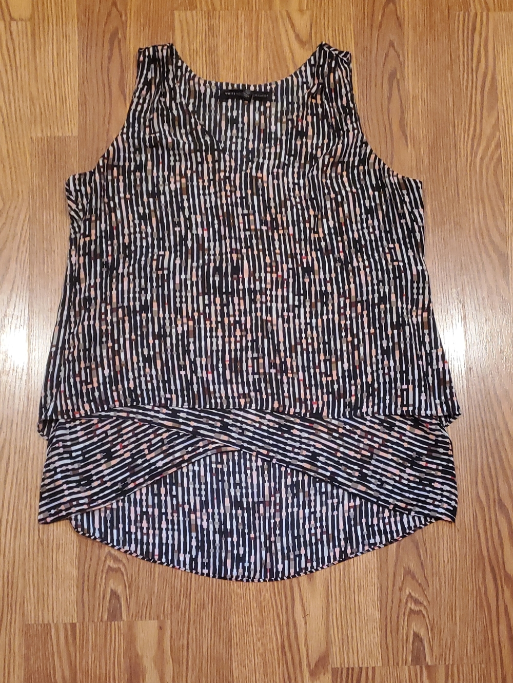 White House Black Market Black Patterned Layered Sleeveless Shirt